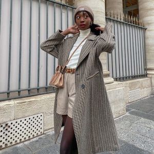 Zara Brown Houndstooth Wool Blend Coat